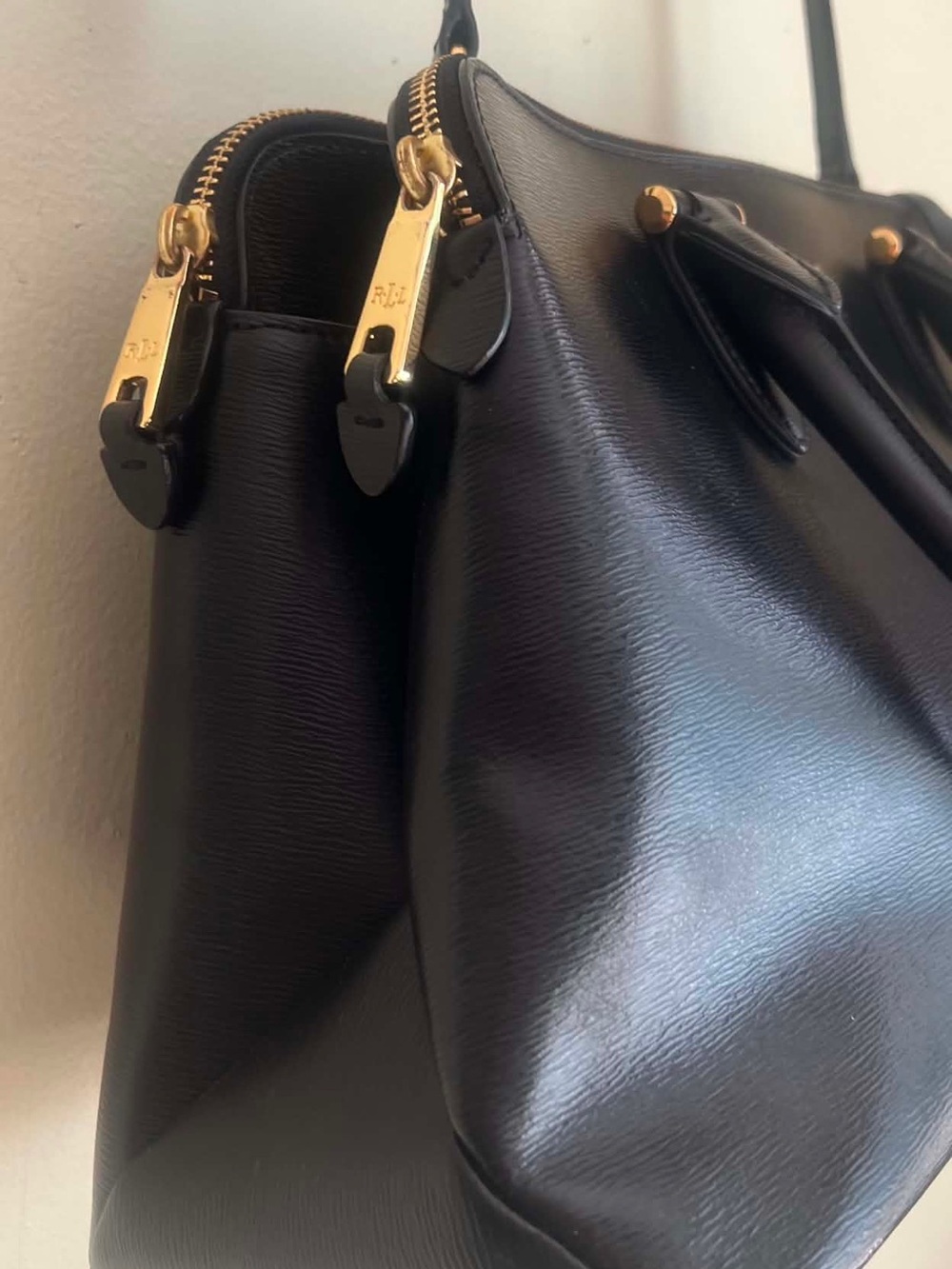 Ralph Lauren Black Leather Satchel with Gold Logo Tag Accent - Picture 9 of 13